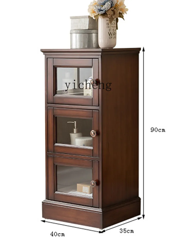 XL Bathroom Side Cabinet Solid Wood Toilet Side Cabinet Rubber Wood Clothes Closet Low Cabinet Locker