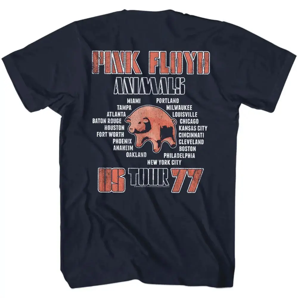 90s Vintage Rock Tops Pink Floyd T-Shirt Animals USA Tour 1977 Navy Blue T Shirt 1Cotton Graphic Tees Vintage Print T-shirt