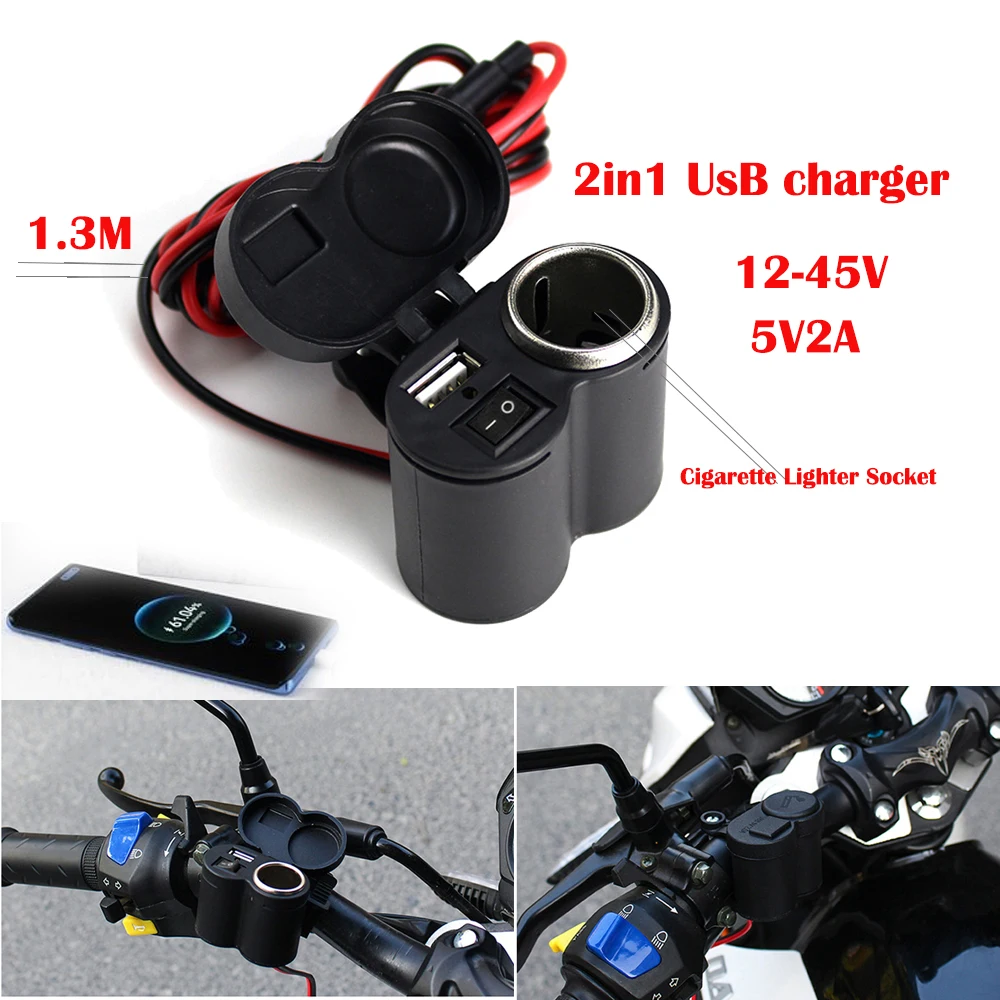 HOT Motorcycle USB Charger Cigarette Lighter Socket Motorbike with Switch Waterproof  Motorbike Accessories For Phone Navigation