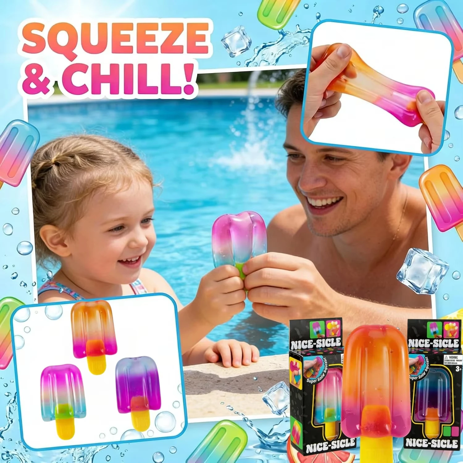ICE CREAM Newdoh Nice Cube Sensory Stress Relief Gifts Party Squishy Cube Anti-Anxiety Squeeze Object For Focus ADHD Population