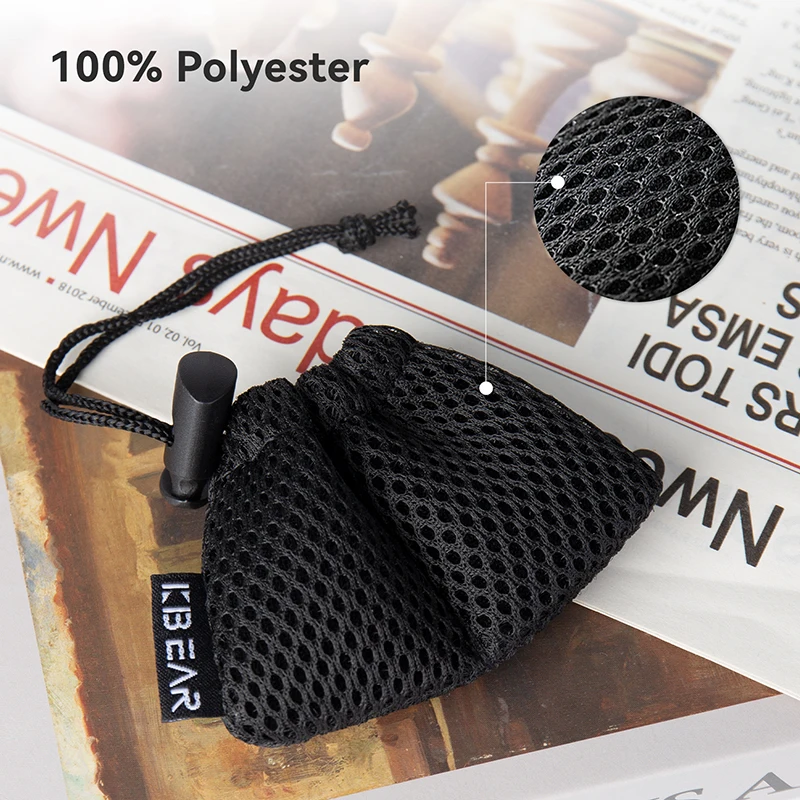 KBEAR BP04 Mini Drawstring Portable Headphone Pouch Dirt-resistant Durable Storage Bag Classic Black Mesh Design Earphone Case