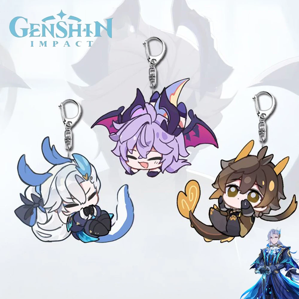 

Game Genshin Impact Neuvillette Zhongli Cosplay Key Chain Acrylic Figure Keychain Metal Keyring Backpack Decoration
