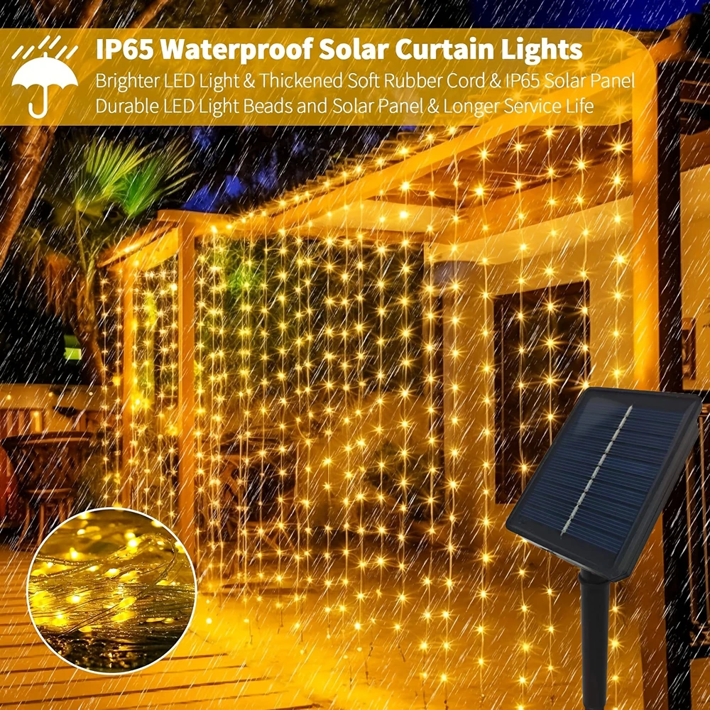 

Solar Curtain Light Outdoor Garland String Lights Garden Yard Wedding Party Holiday Decor Lights 2026 EID Mubarak Decoration