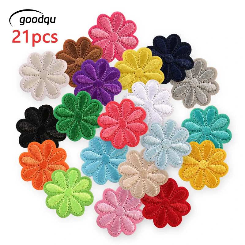21 Pcs Lot Mix Colored Flower Iron On Patches For Clothes Embroidered Sew Parches Cute Fabrics Girls Kids Pack Diy Stickers