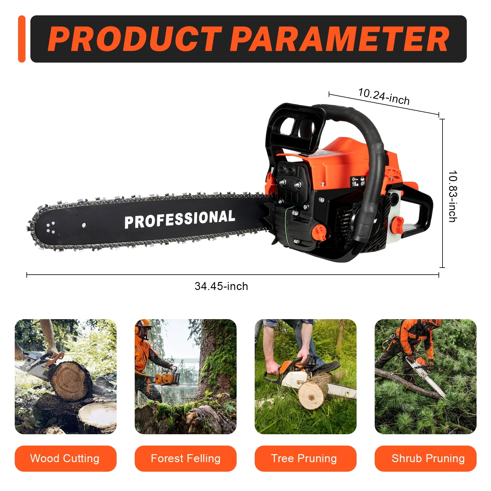 58cc Gas Chainsaw 20-Inch - Strong 2-Stroke Engine with Durable Guide, Sharp Chain, Fuel-Saving Carburetor