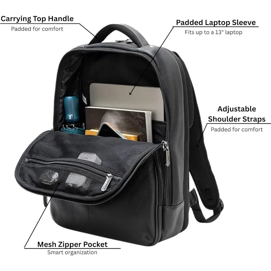 حقيبة ظهر للسفر للكمبيوتر المحمول Olsen 13 مصنوعة من الجلد الطبيعي النحيف للسفر أثناء العمل #3