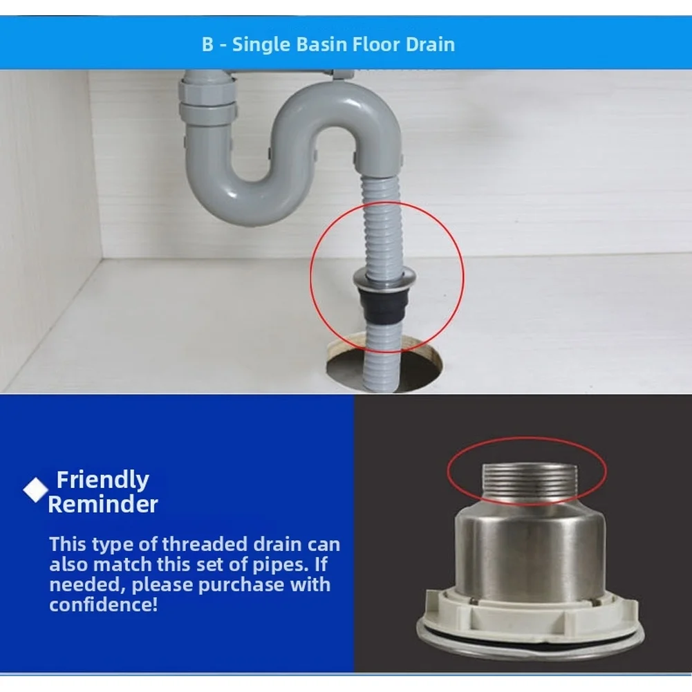 Gray PP PVC Kitchen Sink Drain Pipe for Single Basin S-Shaped Trap Anti-Smell Overflow Drainage Easy Installation