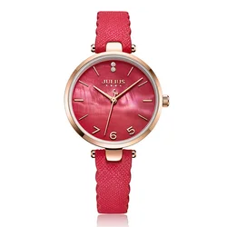 Mother-of-pearl Lady Women's Watch Japan Quartz Fine Fashion Hours Woman Simple Genuine Leather Girl's Birthday Gift Julius Box
