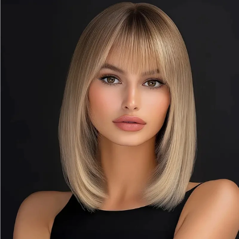 Kurze, gerade Bob-Perücke aus Kunstfaser für Damen