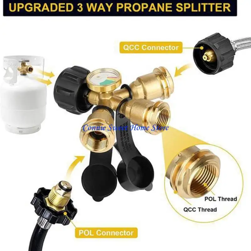 LXAF Brass Propane Gas Diverter Valves Triple Outlet With Illuminated Pressure Dials And Leak Prevention For Outdoor Equipment