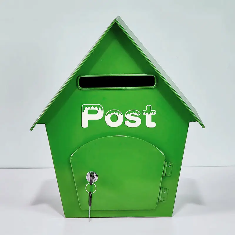 House Shape Locking Mailbox Industrial Color Metal Letter Box Wall Mount Key Holder Decorative Post Box for Home Office Entryway