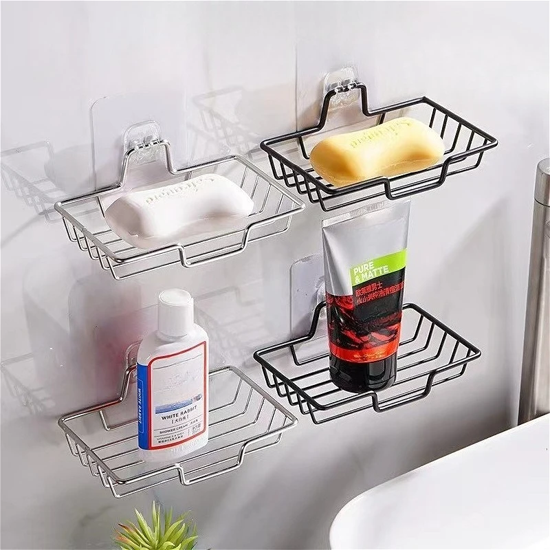 No-drilling Soap Rack Wall Mounted Stainless Steel Sponge Dish Shampoo Holder Bathroom Kitchen Self Adhesive Storage Rack
