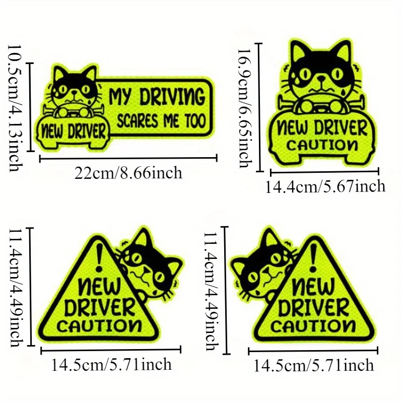 Reflective New Driver Magnetic Car Sticker Waterproof Vinyl Decal with Cute Cat Design Warning Sign for Beginner Drivers Safety