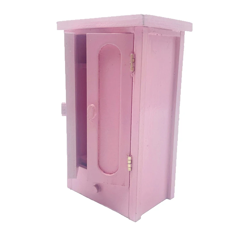 ตู้เสื้อผ้าไม้สีชมพูขนาดเล็กสำหรับบ้านตุ๊กตา โมเดลเฟอร์นิเจอร์จิ๋ว ของตกแต่งฉาก DIY ของเล่น