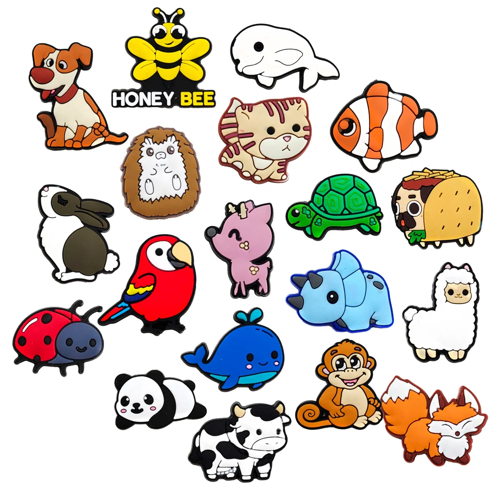 

New 24 Pcs/Set small animal shoe charms Cute cartoon animal PVC shoe Accessories fit sandals button kids gift