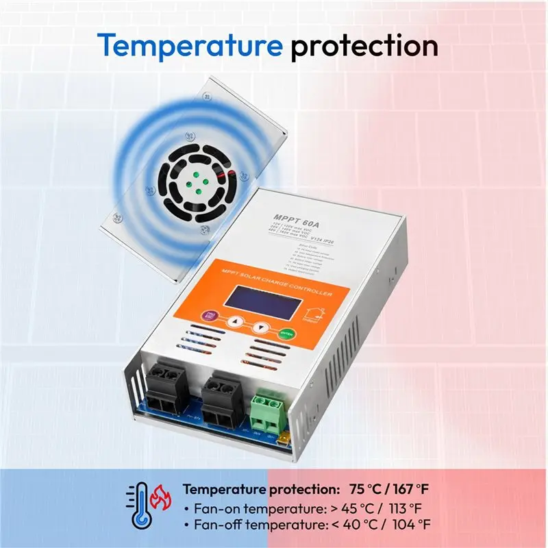 Upgraded 60A 12V 24V 48V MPPT Solar Charge Controller V124 For Lead-Acid Battery Or Lithium Battery view 4