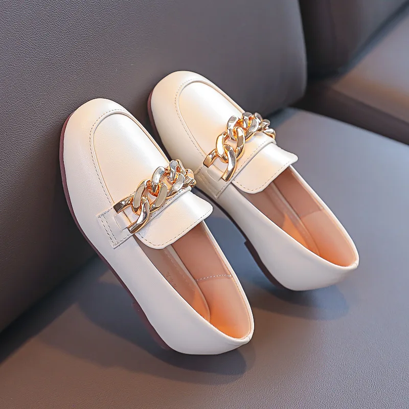 ULKNN Children's Metal Chain Flats Girls Slip On Shoe Kids Casual Loafers Spring Girl Leather Shoe British Baby Leather Shoe - Image 2