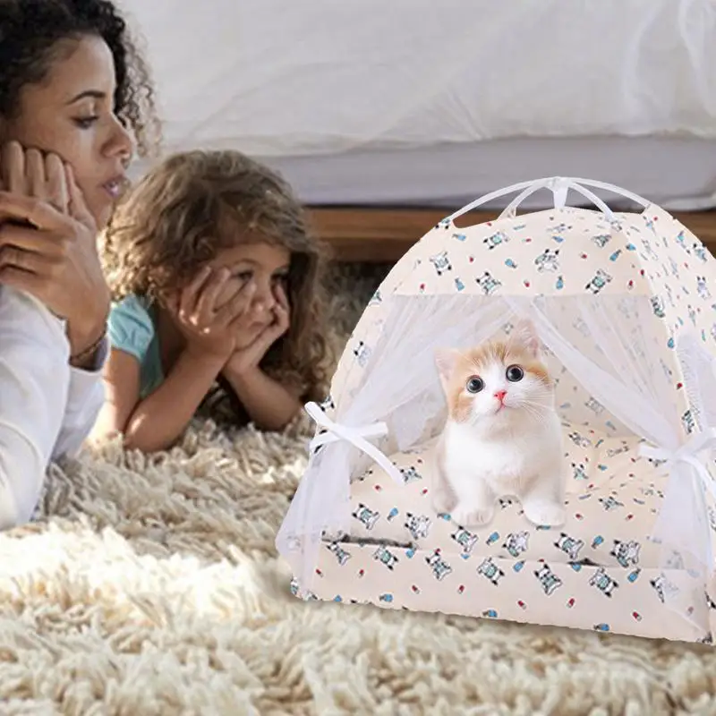 Outdoor Cat Tent Breathable Play Tent Cat Cave Pet Sun Shelter Semi-Enclosed Floral Pet Cave Nest Foldable Dog Tent Bed For