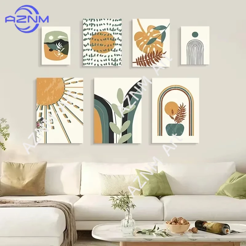 

1pc Scandinavian Simple Wall Art Leaves Sun HD Canvas Print Poster for Home Living Room Bedroom Decor Modern Decorative Painting