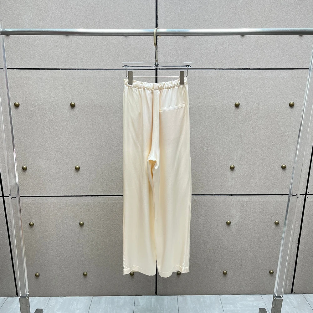 2026 Summer New Women Satin Palazzo Pants High Waist Drawstring Wide Leg Silk Like Casual Trousers 2 Colors Y2k