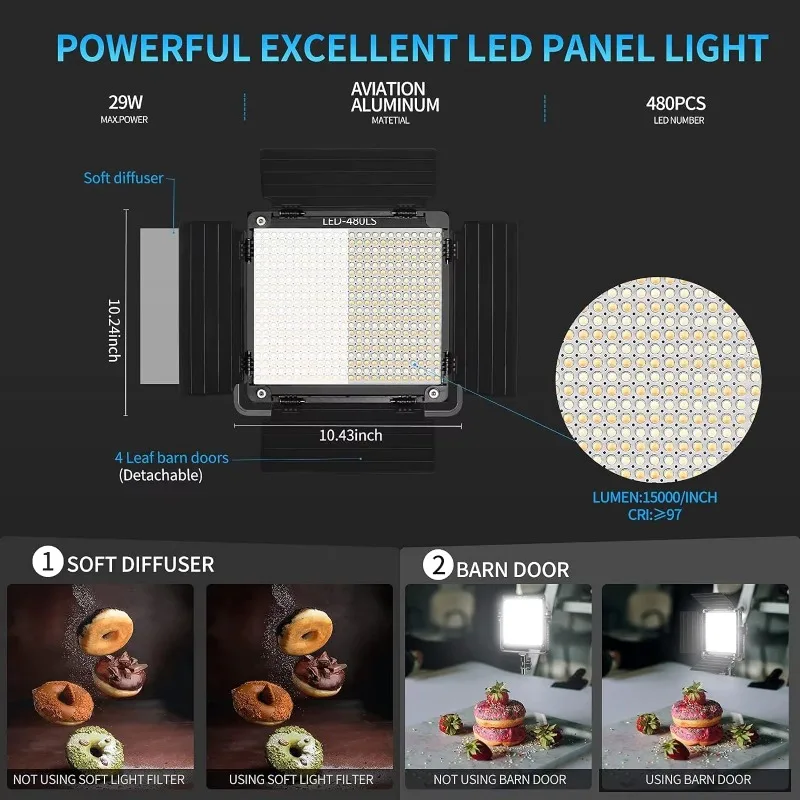 GVM 480LS 2 Pieces LED Video Lighting Kits with APP Control Bi-Color Variable 2300K~6800K  Digital Display Photography