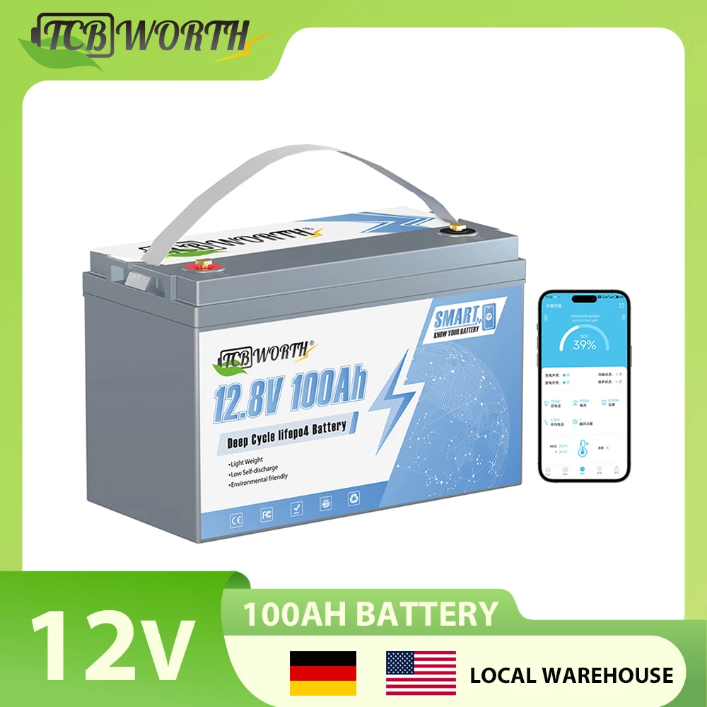 12V 100Ah LiFePO4 Battery 1280WH Grade A Cells Lithium Battery with 100A BMS Up to 6000+ Deep Cycle Battery for RV,Camping,Solar