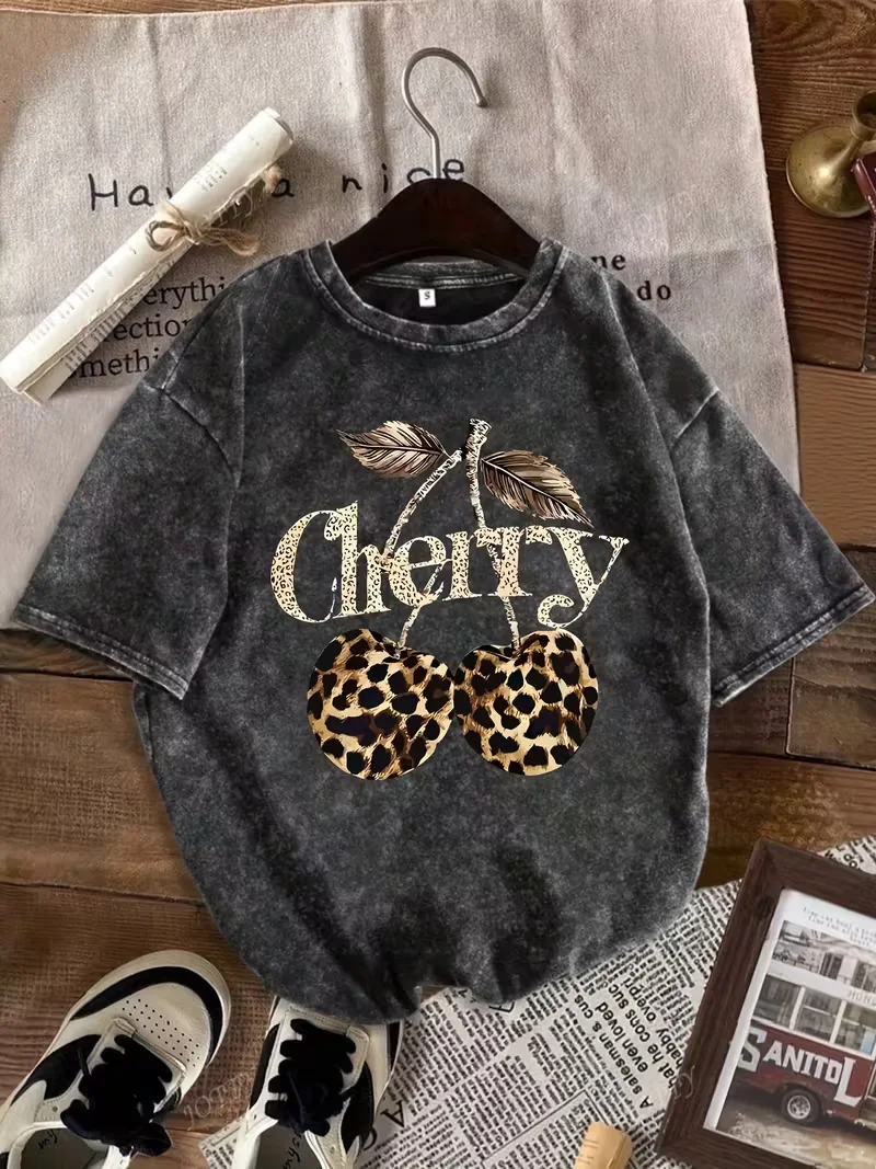 Summer Fashion Retro Stir Fried Snowflake Washed Leopard Print Cherry Print Essential Fashion Item for Women in Summer