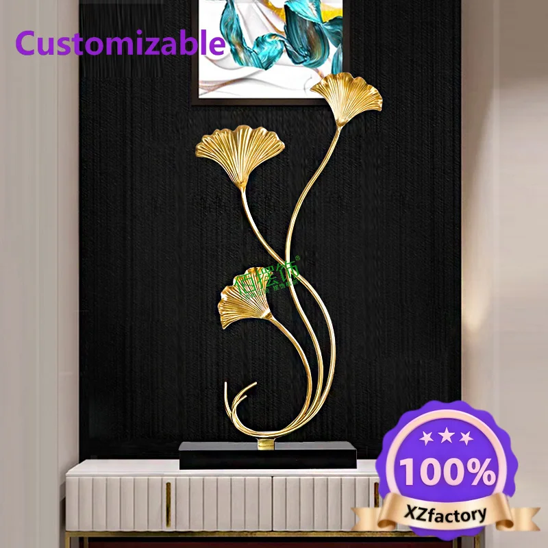 Factory Direct 2026 Top RatedBrass ginkgo biloba entrance ornament light luxury high-end living room TV cabinet wine cabinet dec