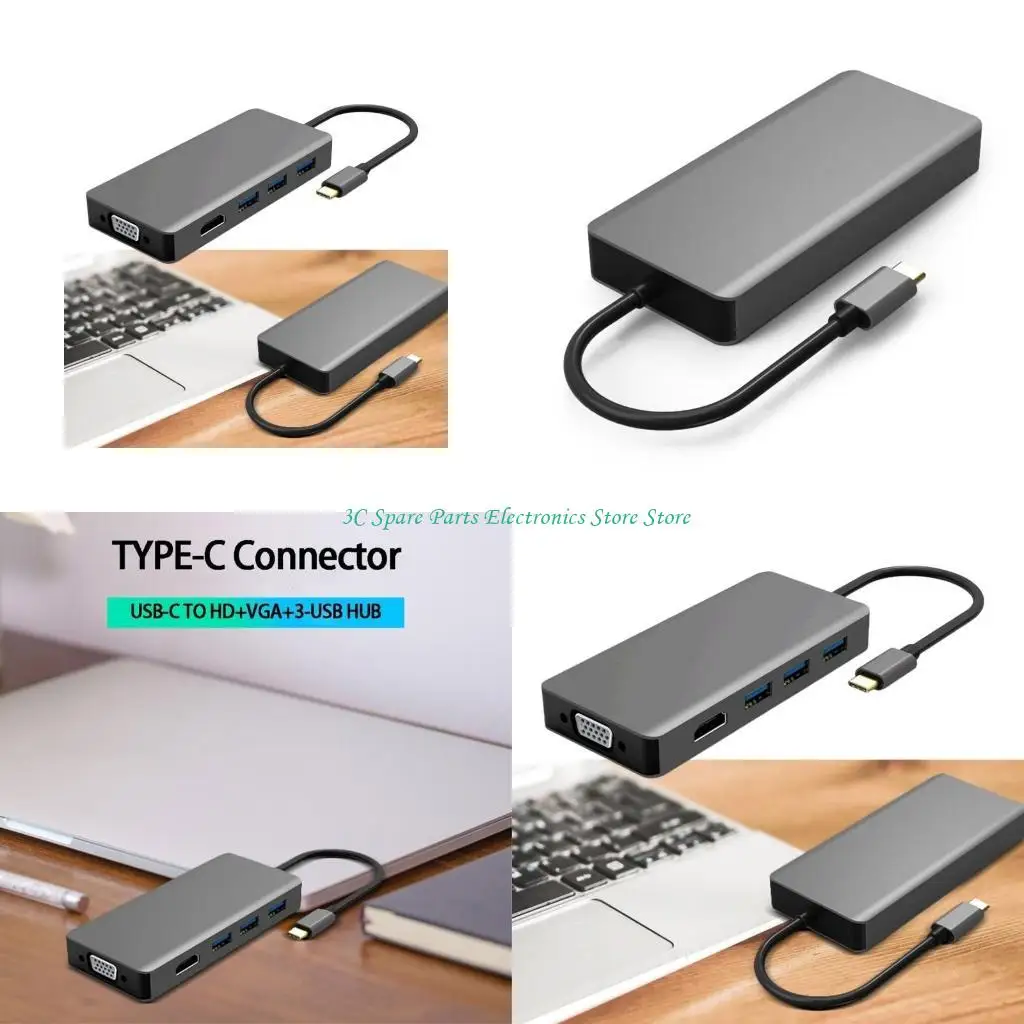 

Portable USB C -Hubs Type C Adapter с видео, VGA, USB -расширение для трансферных конвертеров подключения к путешествиям