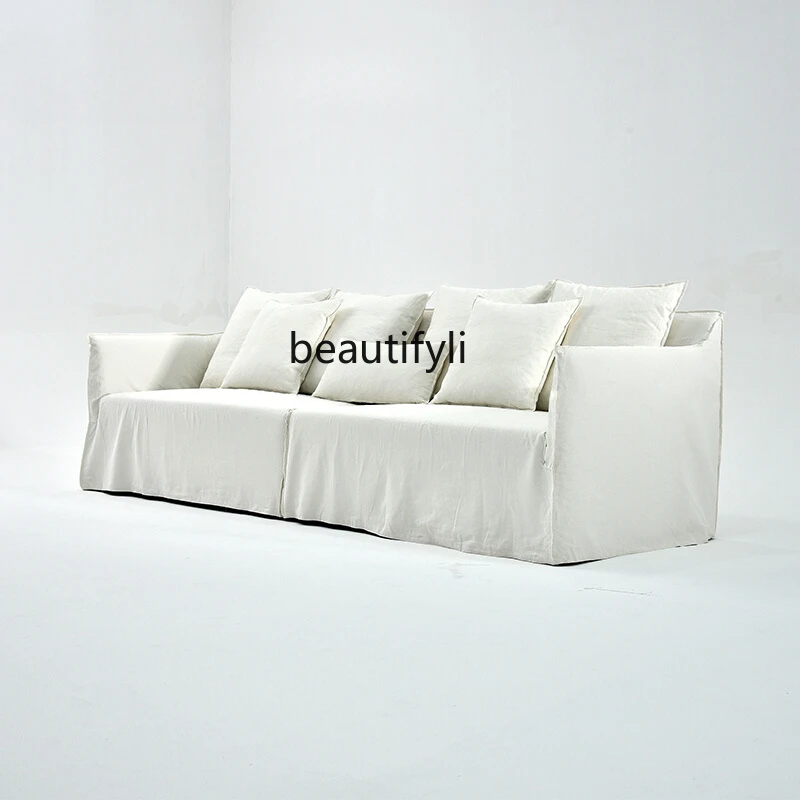 

White Cream Style Fabric Couch Nordic Simple Living Room Silent Style Straight Row Furniture