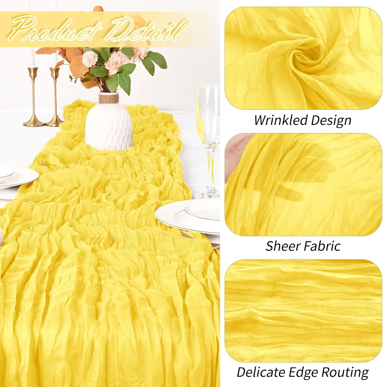 1pc 90x300cm Yellow Cheesecloth Table Runner Gauze Rustic Boho Spring Wedding Party Baby Shower Bridal Birthday Home Decoration