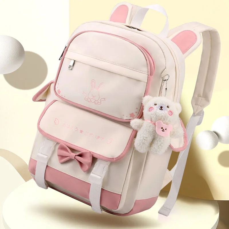 Zaino kawaii pink cartoon cute junior zaino per scuola superiore borse da scuola di grande capacità per ragazze femminili