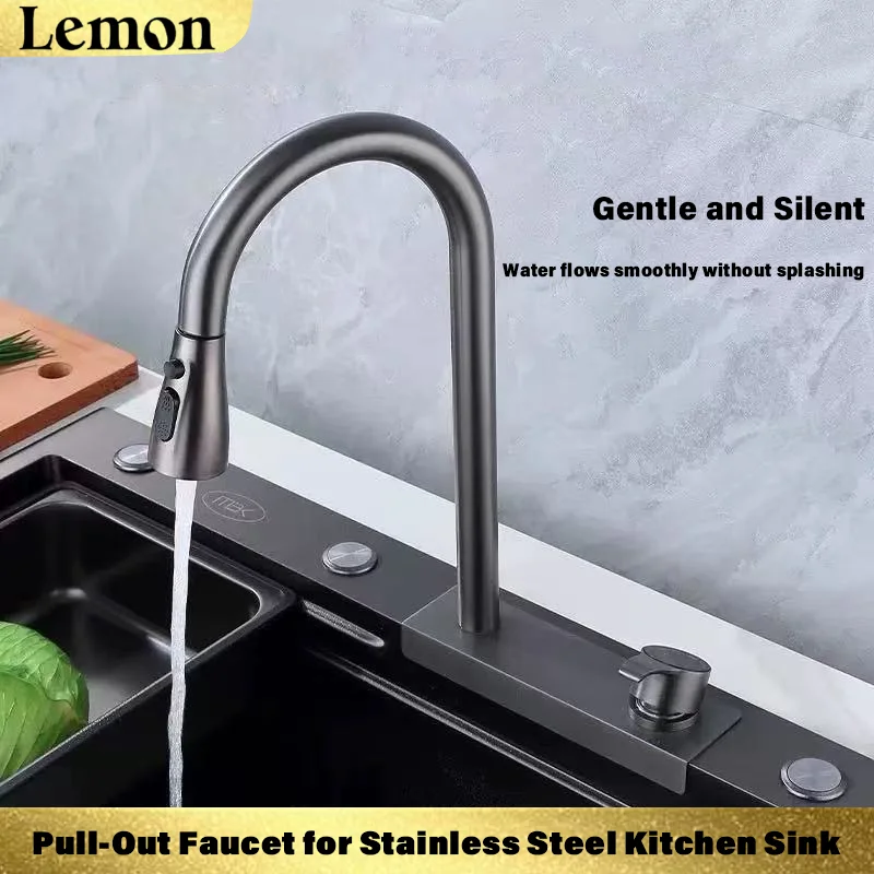 Functional Faucet, Stainless Steel “Flying Rain” Waterfall Faucet, Kitchen Pull-Out Faucet for Home Use