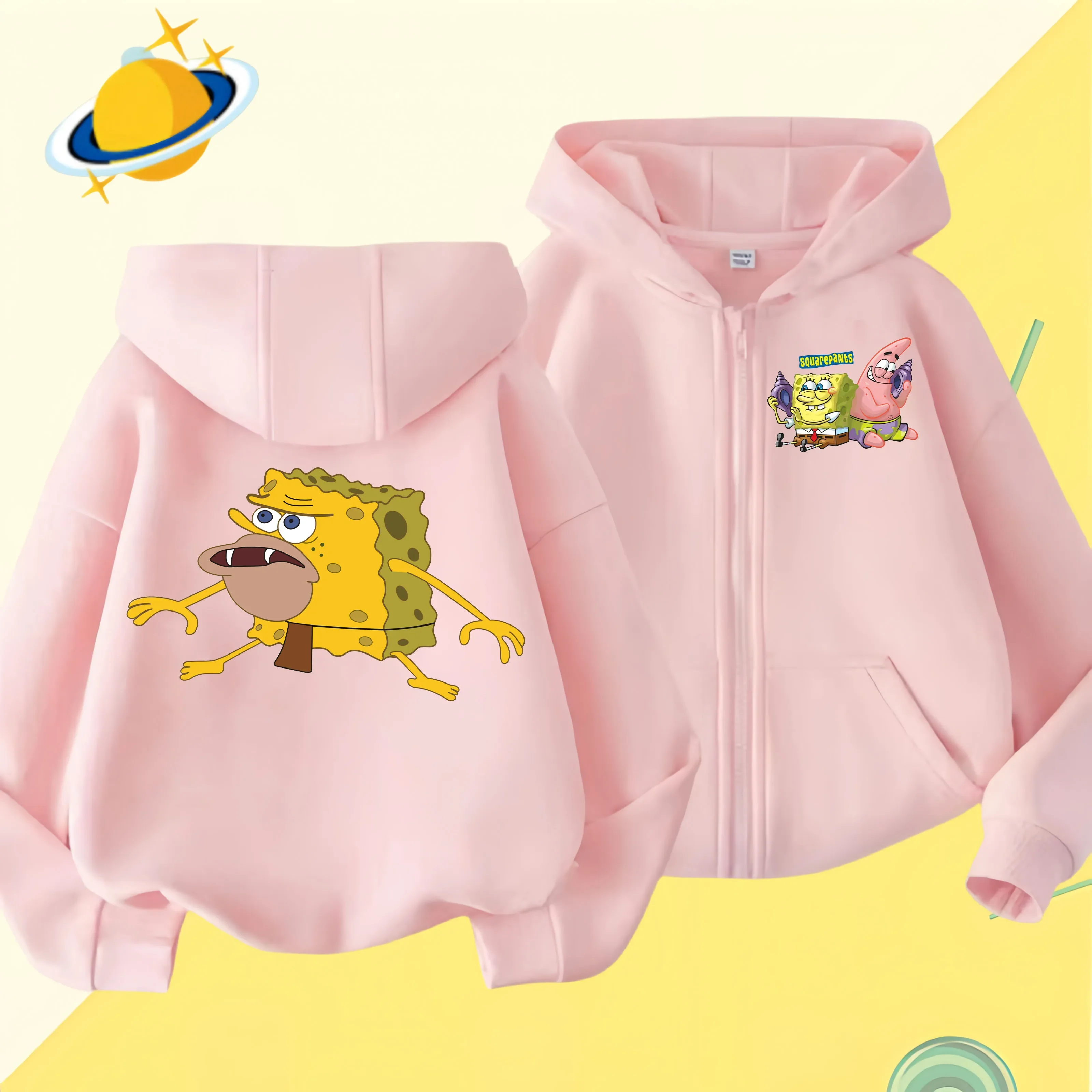 Spongebob Squarepants Zipper hoodie Cartoon Family Sweater for Autumn and Winter Thin or Fleeced Long-Sleeved Hooded Sweatshirt