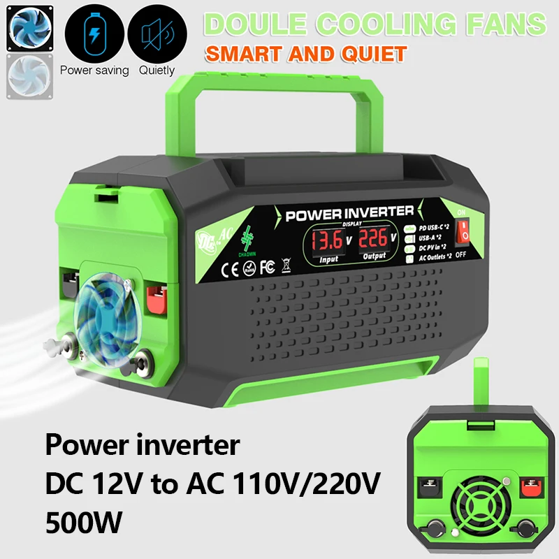 500W ProGrade Car Inverter - Smart Dual Voltage 110V/220V AC + 20W USB-C PD | Charges Laptops/Camera Drones/CPAP Machines Safely