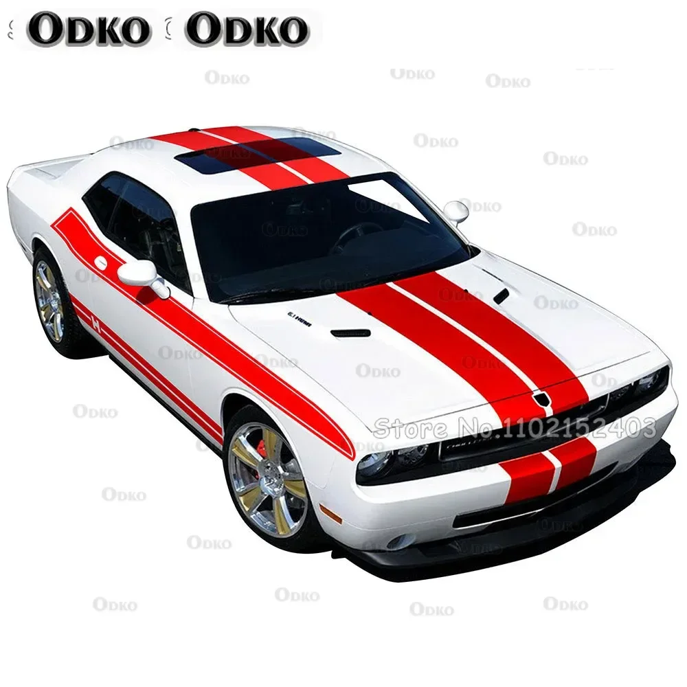 Car Styling Racing Stripe Body Kit Door Side Hood Rear Waistline Side Skirt Stripes Vinyl Decal Stickers For Dodge Challenger view 4