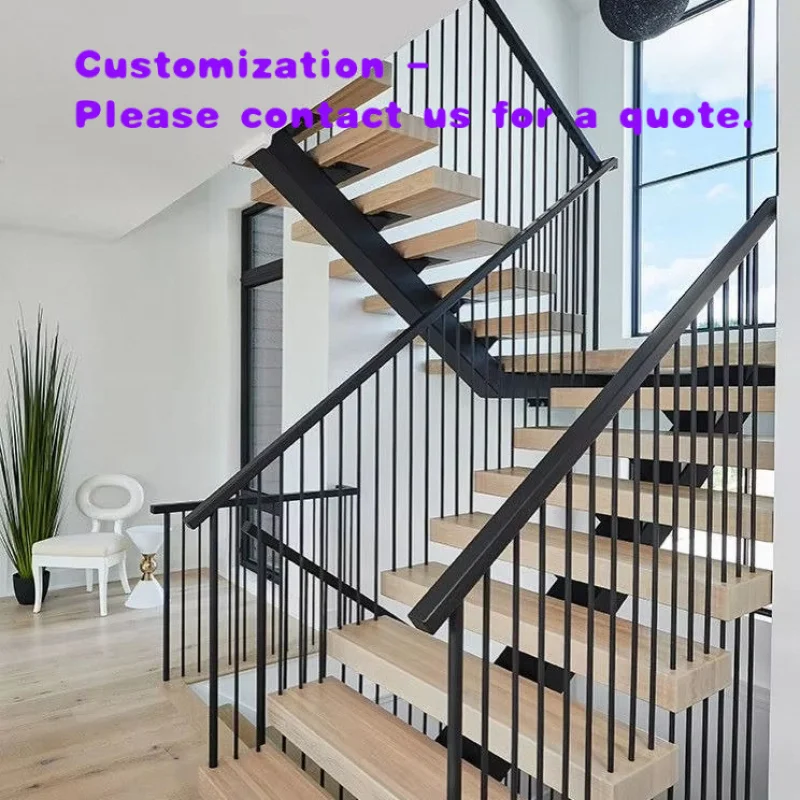 custom.High Quality Indoor Floating Straight Stairs Central Spine Staircase with Wood Tread and Spindles Kitchen and U