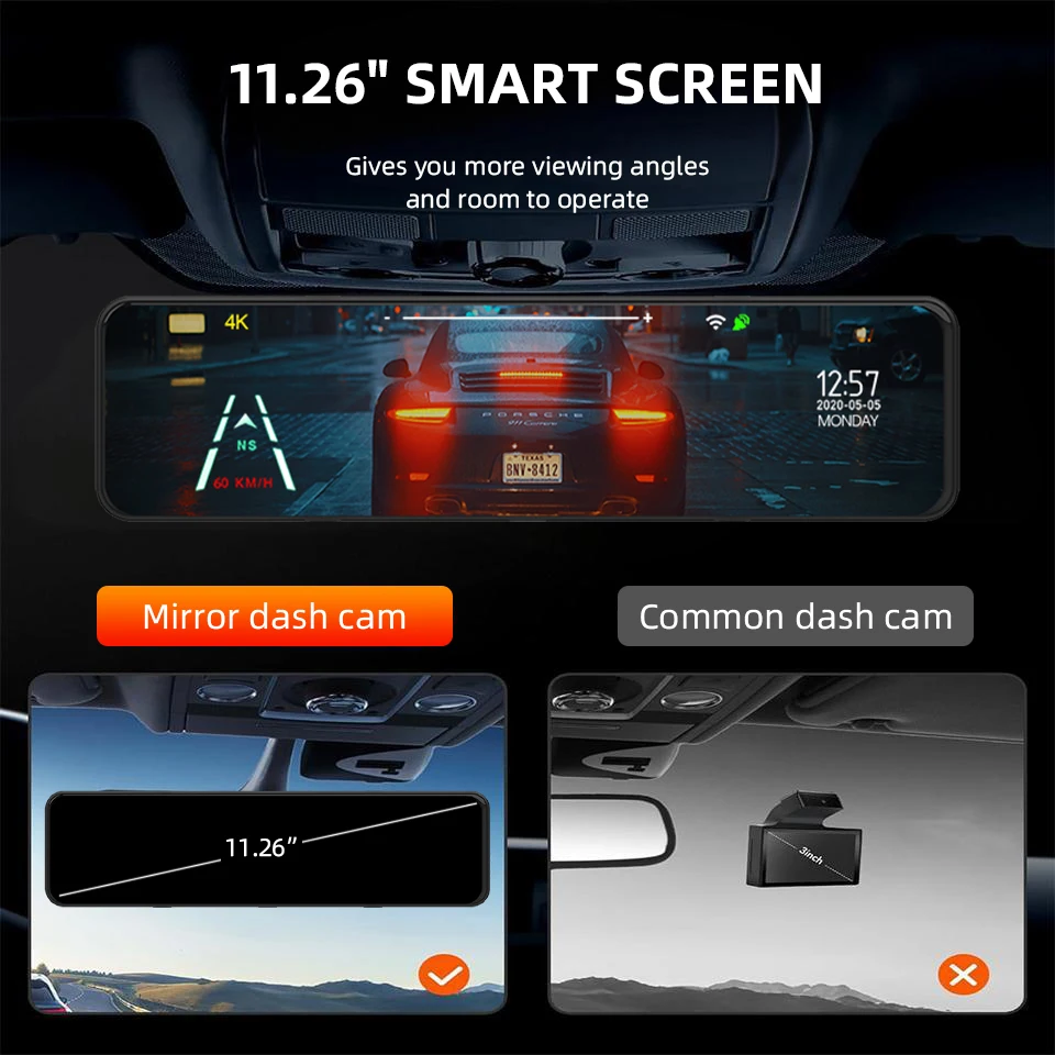 4K Rearview Mirror Driving Recorder HD Night Vision Loop Recording Dash Cam Optional Rear Camera Reversing Image Car DVR