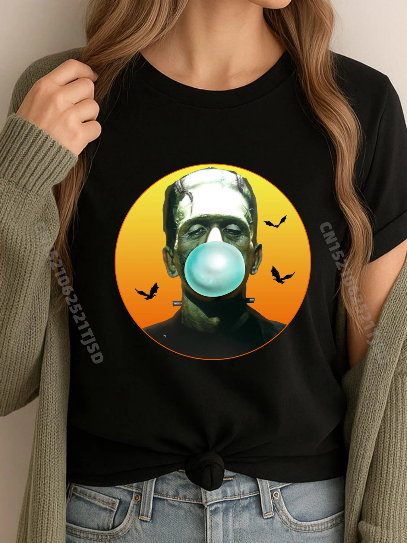 

Фркенштейн Монстр выдувные пузыри забавные рубашки с рисунком на Хэллоуин женская хлопковая удобная футболка большого размера