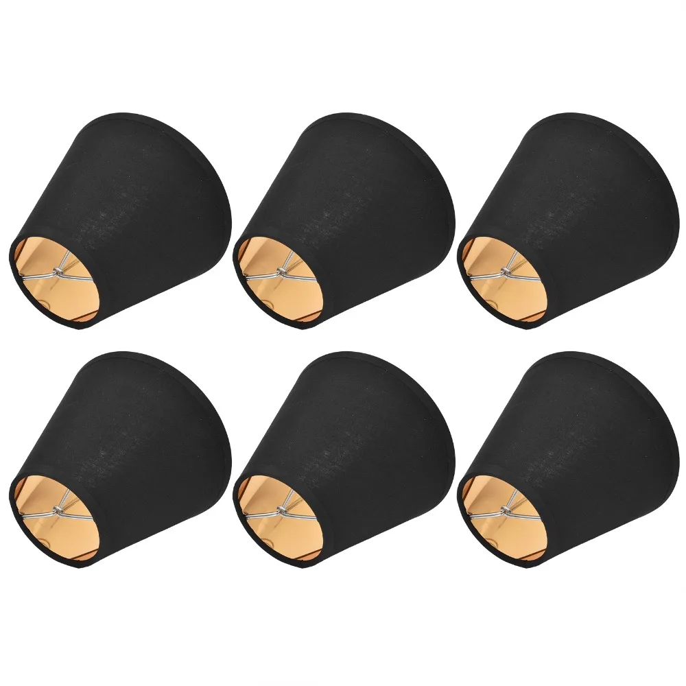 6PCS Decor Black&Gold Lampshade Clip On Design Fabric Lamp Cover Lightweight Chandelier Lamp Shades Chandelier Replacement