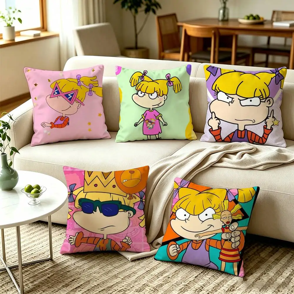 A-Angelica Pickles Rugrats Cartoon  Square Double-Sided printed Pillow Case Bedroom Bedside Pillow Sofa Cushion Cover