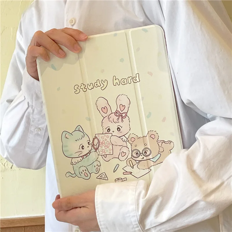 

Чехол для планшета Cute Learning Little Rabbit Cat для iPad Air 11 дюймов 13 дюймов Pro 12,9 дюйма 9,7 дюйма 5, 6, 10,2 дюйма, 7, 8, 9, 10, Air 3 4 5 6, чехол