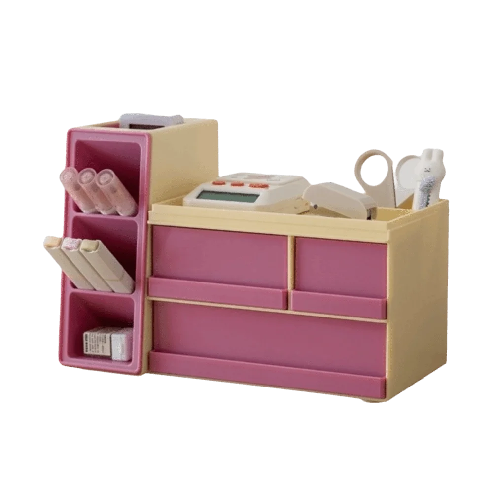 

Large Capacity Slanted Pen Holder Desk Organizer Finishing Shelf Desk Stationery Storage Box with Drawer Ornament