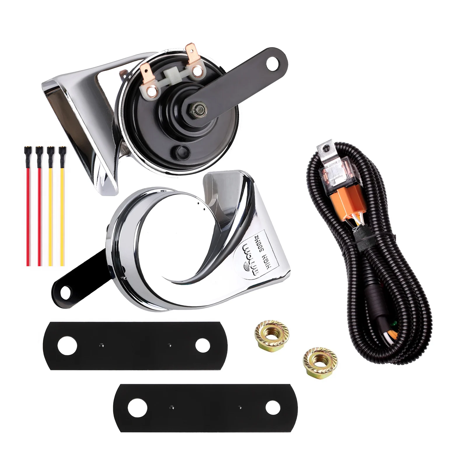 

Car Snail Horn 12V Loud 125dB Waterproof Chrome High/Low Dual Tone Horn with Harness Relay for Car Motorcycle Truck Van SUV