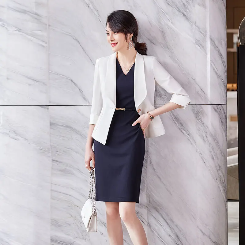 2024New High-End Suit Dress Fashion Beauty Salon Workwear Spring and Summer Slim Fit Slimming Hotel Dress