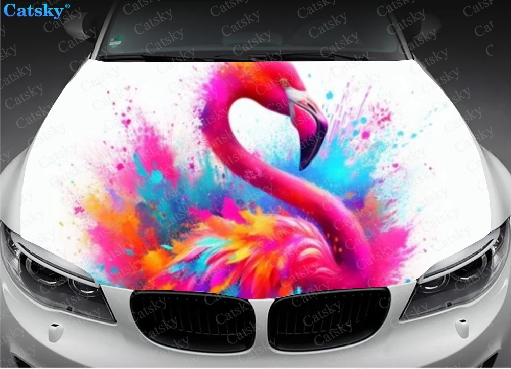 Pink Graffiti Flamingo Car Hood Vinyl Stickers Wrap Film Engine Cover Decals Universal Auto Accessories Hood Protective Films