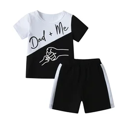 2024 New Toddler Baby Boy Summer Short Sleeve Clothes Set for 1 2 3 4 Years Cute Printed Patchwork T-shirt Top and Short Pants