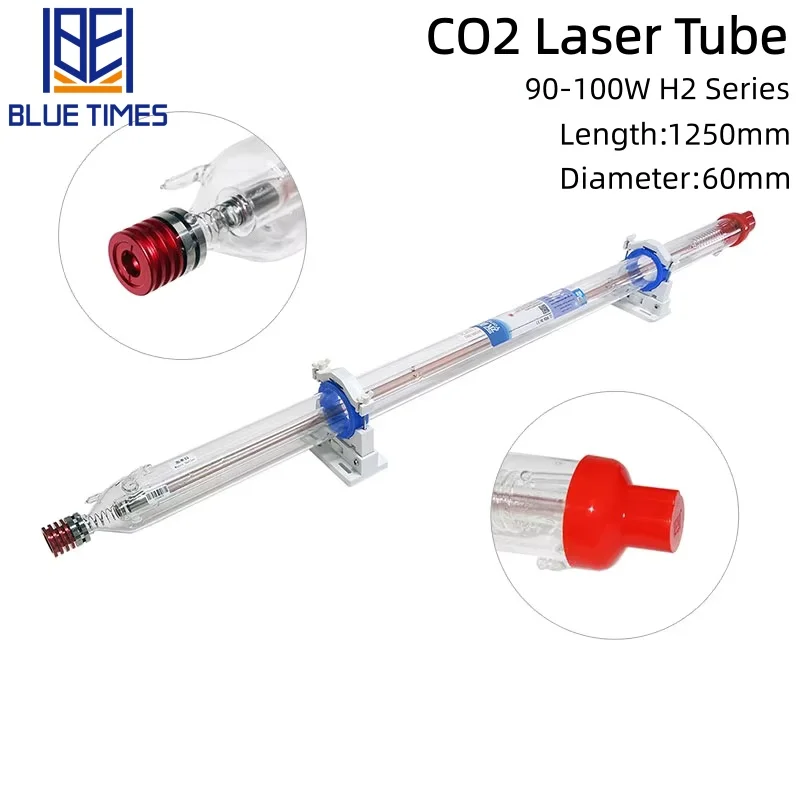 Bluetimes Metal Head Laser CO2 Glass Laser Tube Dia. 60mm Length 1100mm Max Power 90W for CO2 Laser Engraving Cutting Machine