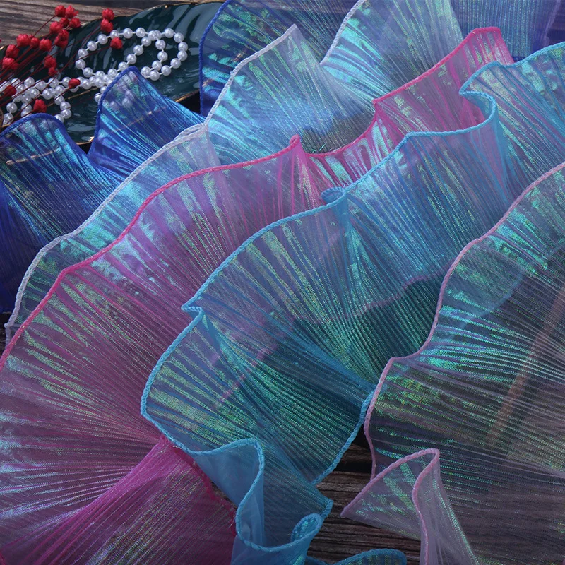 

Iridescent Crinkled Polyester Lace Trim 10cm x 20M, Gradient Ruffle for Hem, Crafts, Kids Apparel, Home Decor