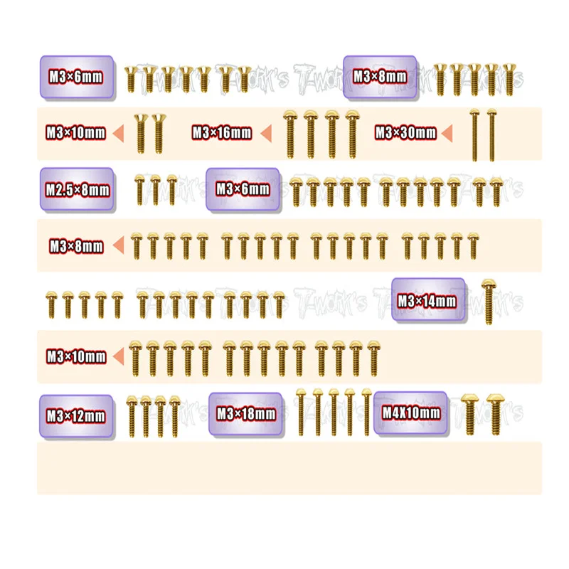 

Original T works GSS-RX8E'23-T Gold Plated Steel Upper Deck Screw set 95pcs.( For Xray RX8E 2023 ) )ssional Rc part